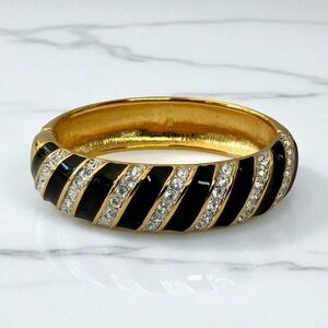 Vintage Swarovski Signed Swan Enamel & Crystal Hinged Bangle Bracelet